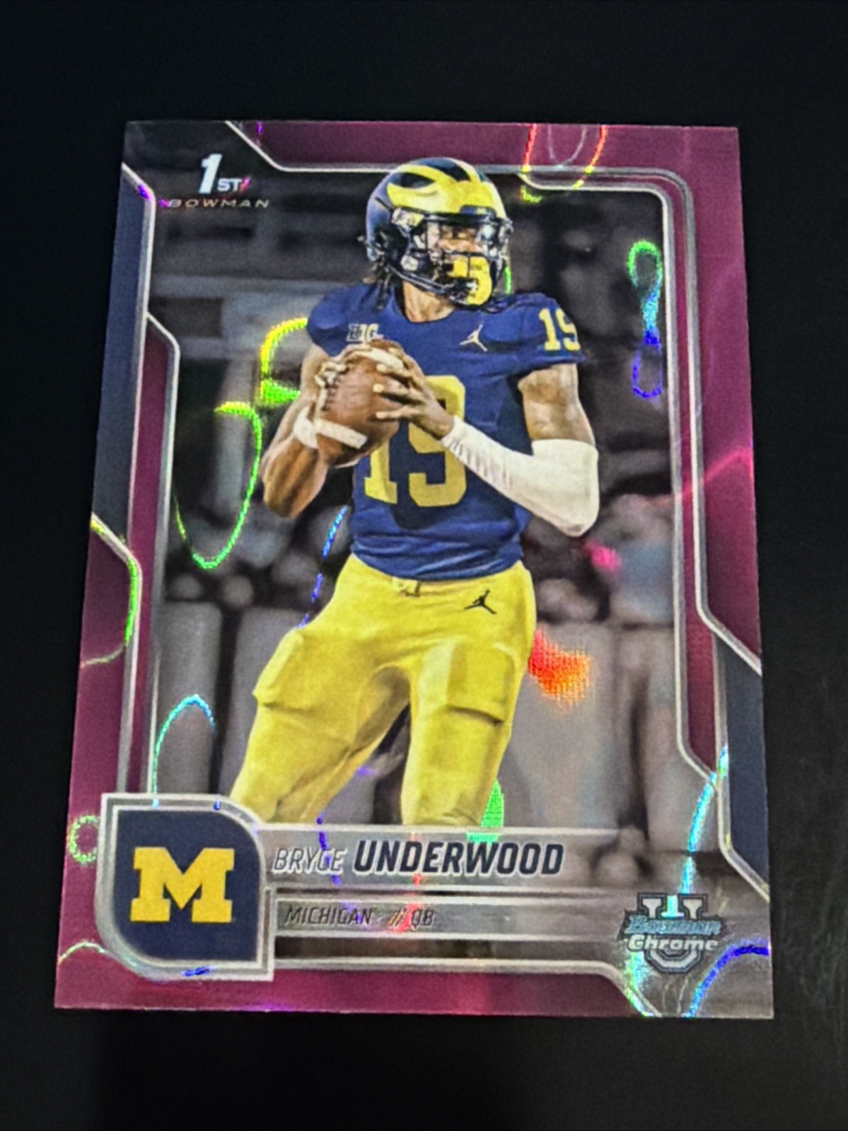 Bryce Underwood 2025 Bowman U Chrome Football Pink Lava Refractor 1st 
