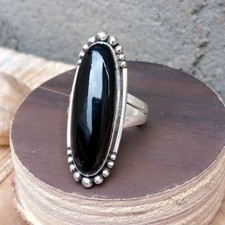 Handmade Black Onyx Ring: 925 Sterling Silver Boho Jewelry Ring All Size R 577