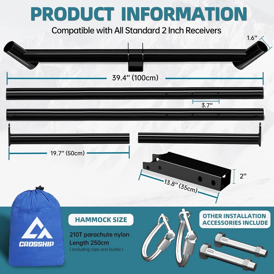 Soporte para hamaca de montaje enganche - Incluye hamaca de nailon paracaídas y bolsa de almacenamiento - para Foto 2 de 4