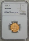 1937 P Lincoln Cent NGC MS65RD Bright Red with Superb Luster, PQ #S178M