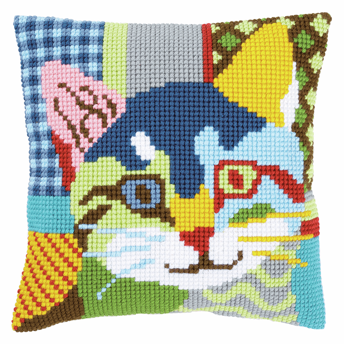 Vervaco Cross Stitch Cushion Cat Patchwork, Outlined Cross Stitch Kit Cushion Vorbeze Nice, Cotton, multicoloured, 40 x 40 x 0.3 cm - Image 3