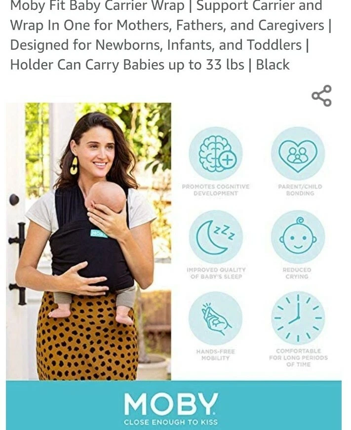 Moby Fit Carrier Black Baby Sling/Wrap - Image 3 of 4