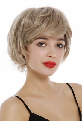 Perücke Damen kurz Pixie Cut fransig voluminös Blond Mix silber Strähnchen