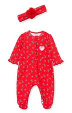 NWT Infant Little Me MY 1st CHRISTMAS Sleeper  Bow 6m Red Tree 6 Month New 22