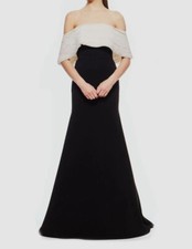 4995 Lela Rose Women's Black Crepe Pearl Off The Shoulder Gown Dress Size 2