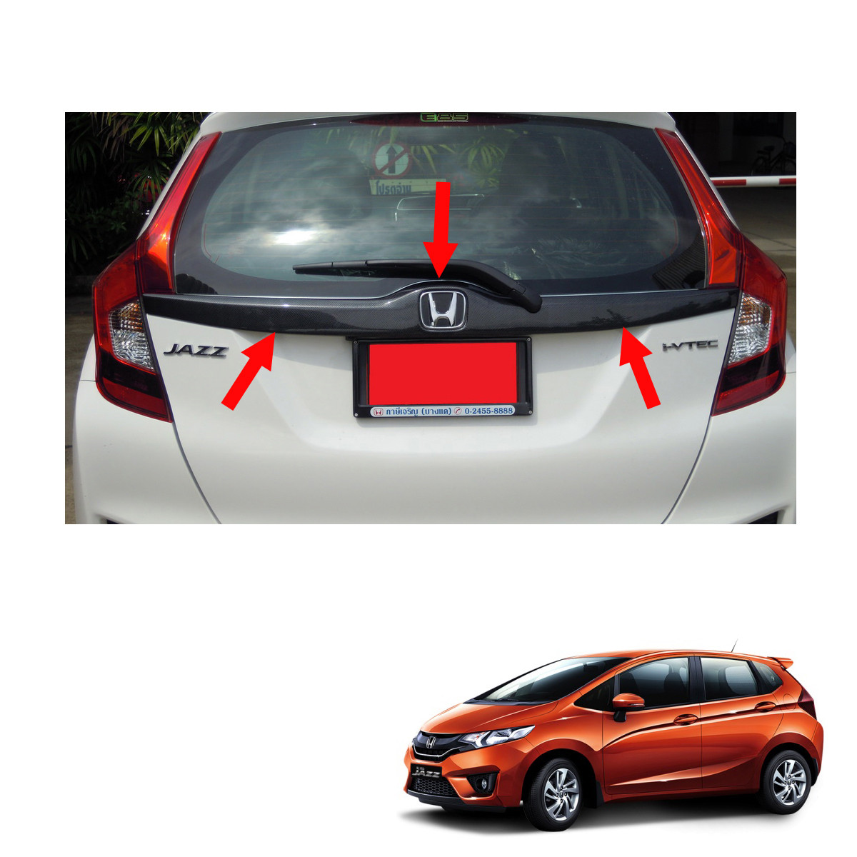 Tailgate Rear Door Accent Carbon Black Cover Fit Honda Jazz Fit