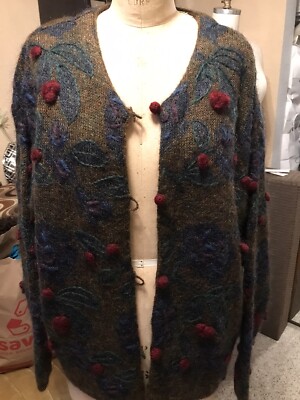 New WOT EXPRESS TRICOT Size L Multicolor Oversize Mohair Blend Cardigan Sweater