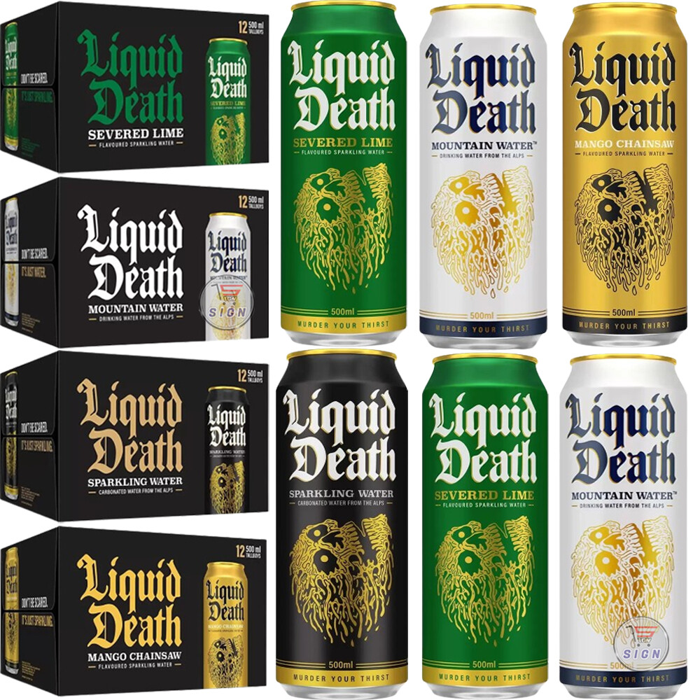 Liquid Death Severed Lime,Mango Chainsaw,Sparkling Still