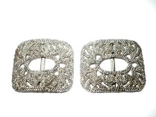 Antique Georgian Vintage Cut Steel Shoe Belt Buckle Pair Made In France