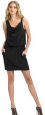 Theory Jaylyn 100 Silk Asymmetric Black Sleeveless Mini Dress Draped Pockets 0