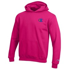 Champion Reverse Weave Logo Youth Knockout Pink Powerblend Pullover Hoodie