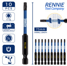 10 x T15 Torx 75mm Long Magnetic Impact Duty Screwdriver Drill Driver Bits TX15
