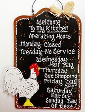 ROOSTER SIGN Kitchen Operating Hours WALL HANGER PLAQUE Country Chicken Decor