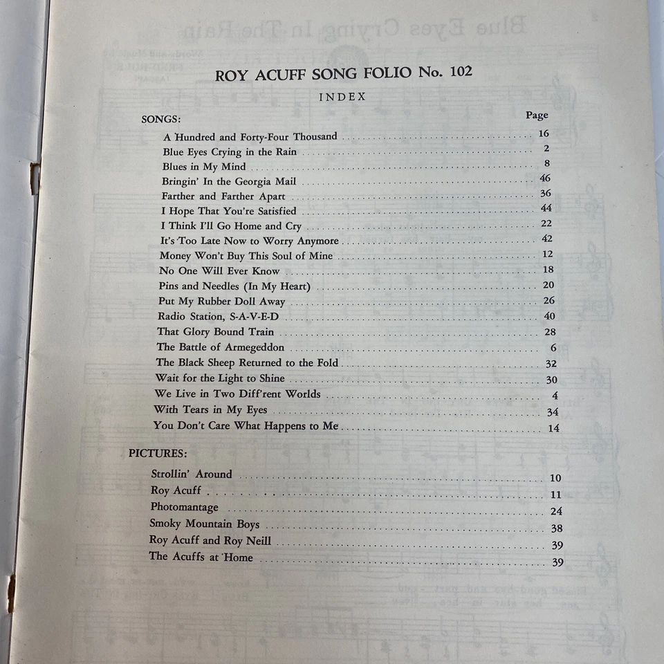 Roy Acuff Song Folio No. 102 20 canciones Acuff-Rose Publications de colección nuevo en stock Foto 3 de 4