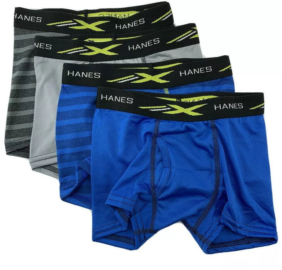 Hanes Premium X-Temp Boxer Briefs BOYS S 6 8 Regular 4 Pack Blue Gray  Stripe NIB