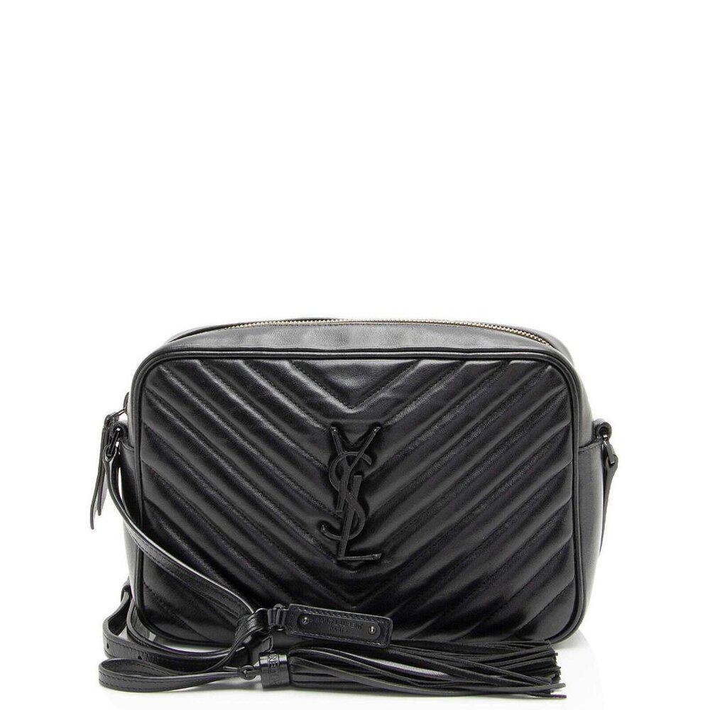 Borsa per fotocamera Saint Laurent pelle di vitello materasso monogramma Lou nera