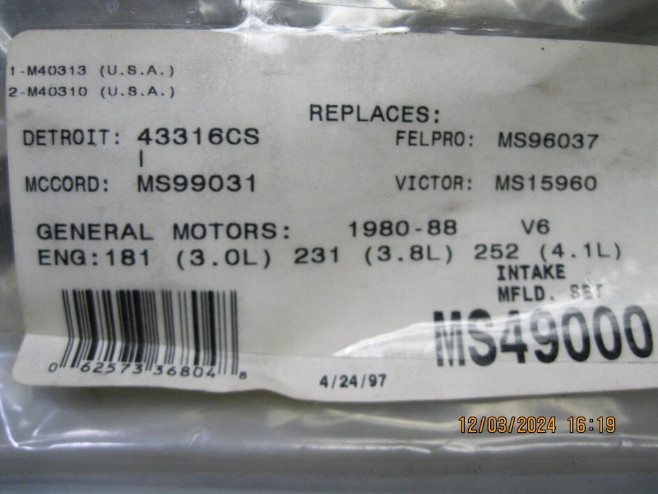 Intake Manifold Gasket MS49000 Foto 3 de 4