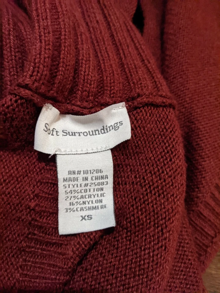 柔软环绕包裹式深红色高领棉羊绒混纺 XS 超小号 — 第 3/4 张图片