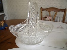 vintage LEAD CRYSTAL 1930s SHAPED FRUIT BOWL INTEGRAL HANDLE TOP QUALITY CRYSTAL