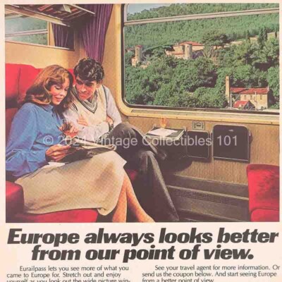 1982 EurailPass European Train Paar Urlaub Reise Kunst Foto Dekor Druck Anzeige