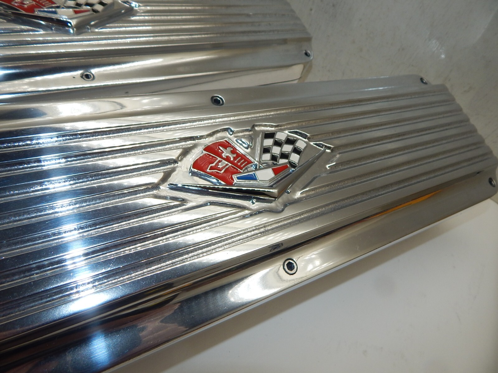 LARSON VALVE COVERS SBC ALUMINUM POLISHED RARE SMALL BLOCK CHEVY eBay