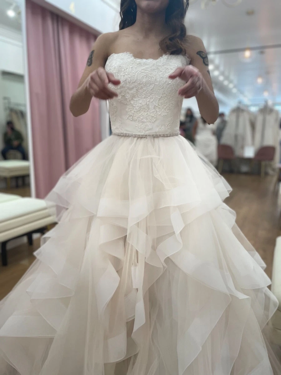 Tulle layered blush strapless wedding dress