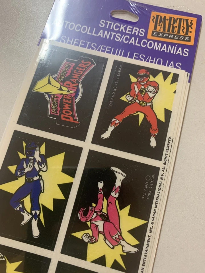Adesivos Mighty Morphin Power Rangers 1994 NOVO EM FOLHA Party Express 4 folhas - Imagem 2 de 3