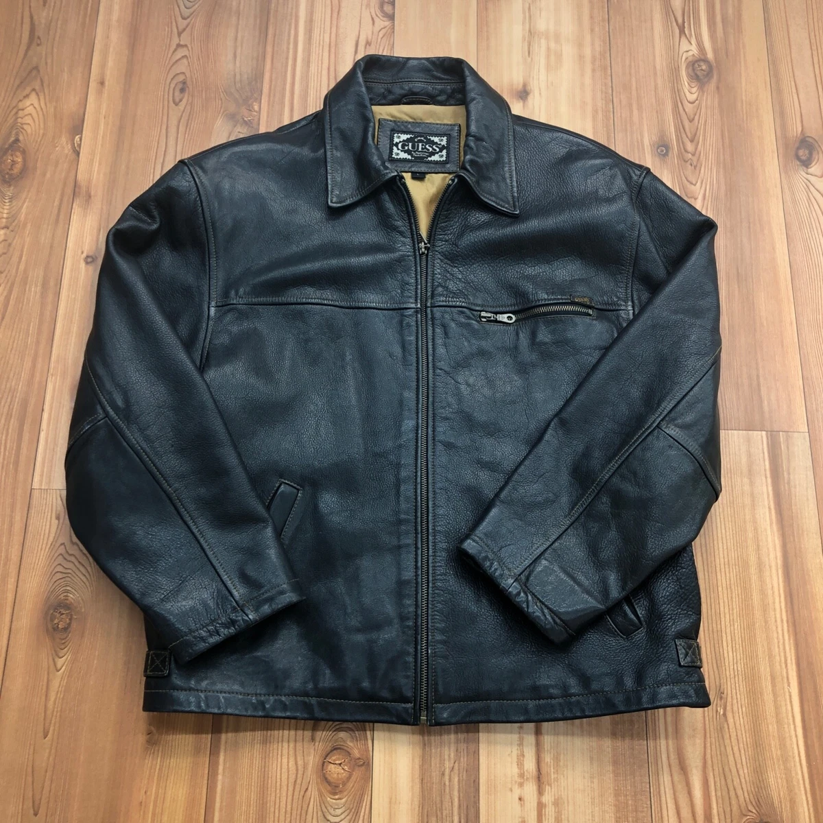 Brown leather top jacket guess