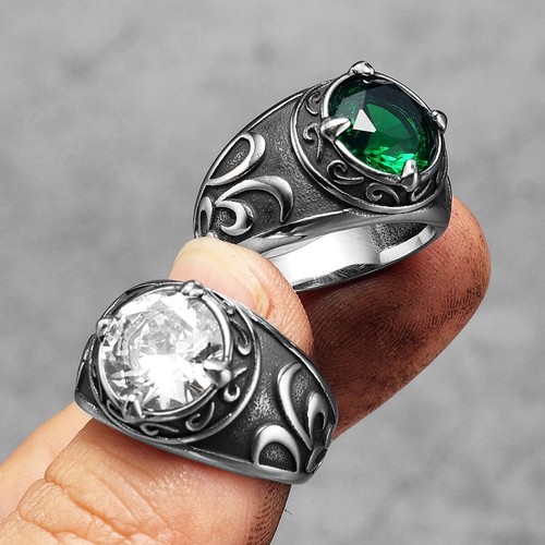 Gems Stone Carving Men Rings Stainless Steel Jewelry Vintage Punk Healing Stone - Picture 5 of 14