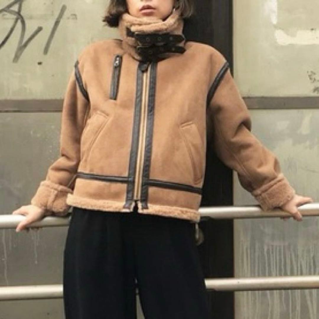 AMERI S Shearling Flight Jacket Brown Faux Mouton… - image 1