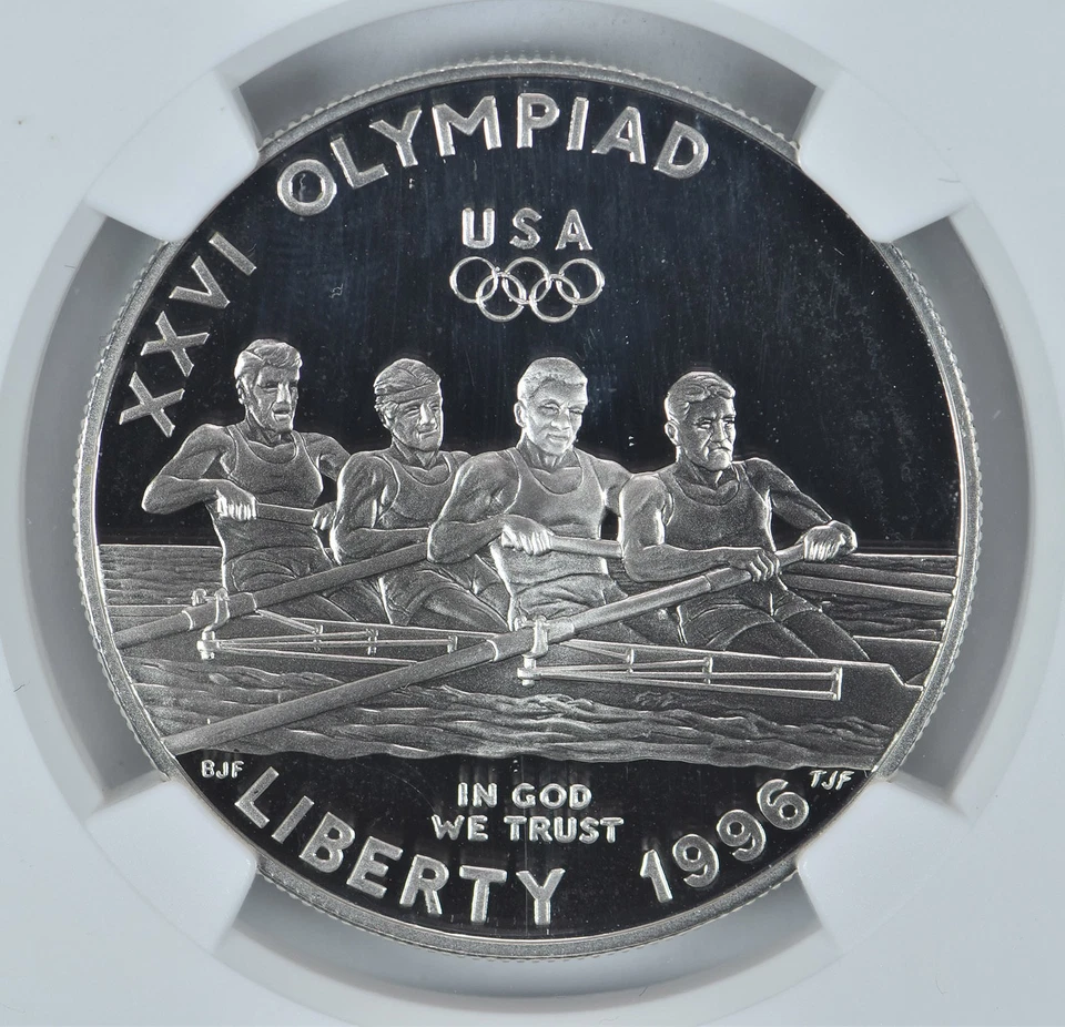 1996-P Olympic Rowing Commemorative Silver Dollar Proof 9.9 UCAM NGCX *5404 - Image 3 of 4
