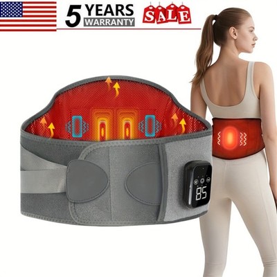 Grey Massage Belt Electric Heated Back Support Waist with Heating & Vibration US
