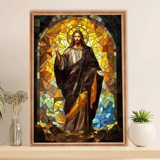 Stained Glass Jesus Poster Glossy Paper Print...