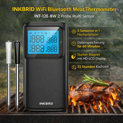 INKBIRD Kabelloses Fleisch Thermometer WLAN Bluetooth INT-12E-BW AppSteuerung CF