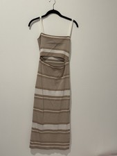 Mable Striped Cutout Midi Dress Beige White Resort Beach NWT Size M