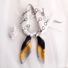 Square Scarf White Yellow Navy Gray Equestrian Print for Women/men