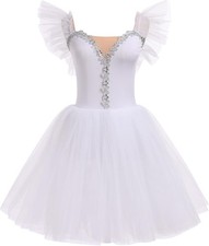 AFAVOM Ballet Leotards for Women Ballerina Performance Large, White - Ruffle