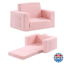 Givjoy Toddler Chair, Sherpa Kids Couch - 2-in-1 Soft Armchair Lounger Bed