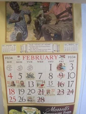 1934 FULL CALENDAR MORRELL'S PRIDE YORKSHIRE FARM BLACK AMERICANA ADVERTISING AD
