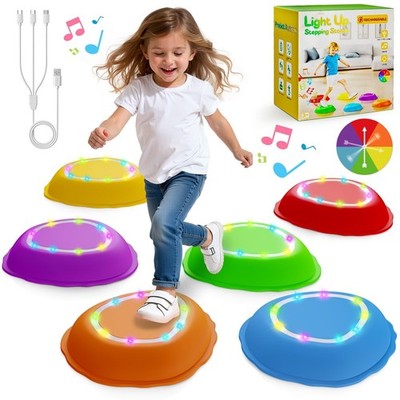Rechargeable Stepping Stones for Kids, 6pcs Music and Light Up Non-Slip Balan...