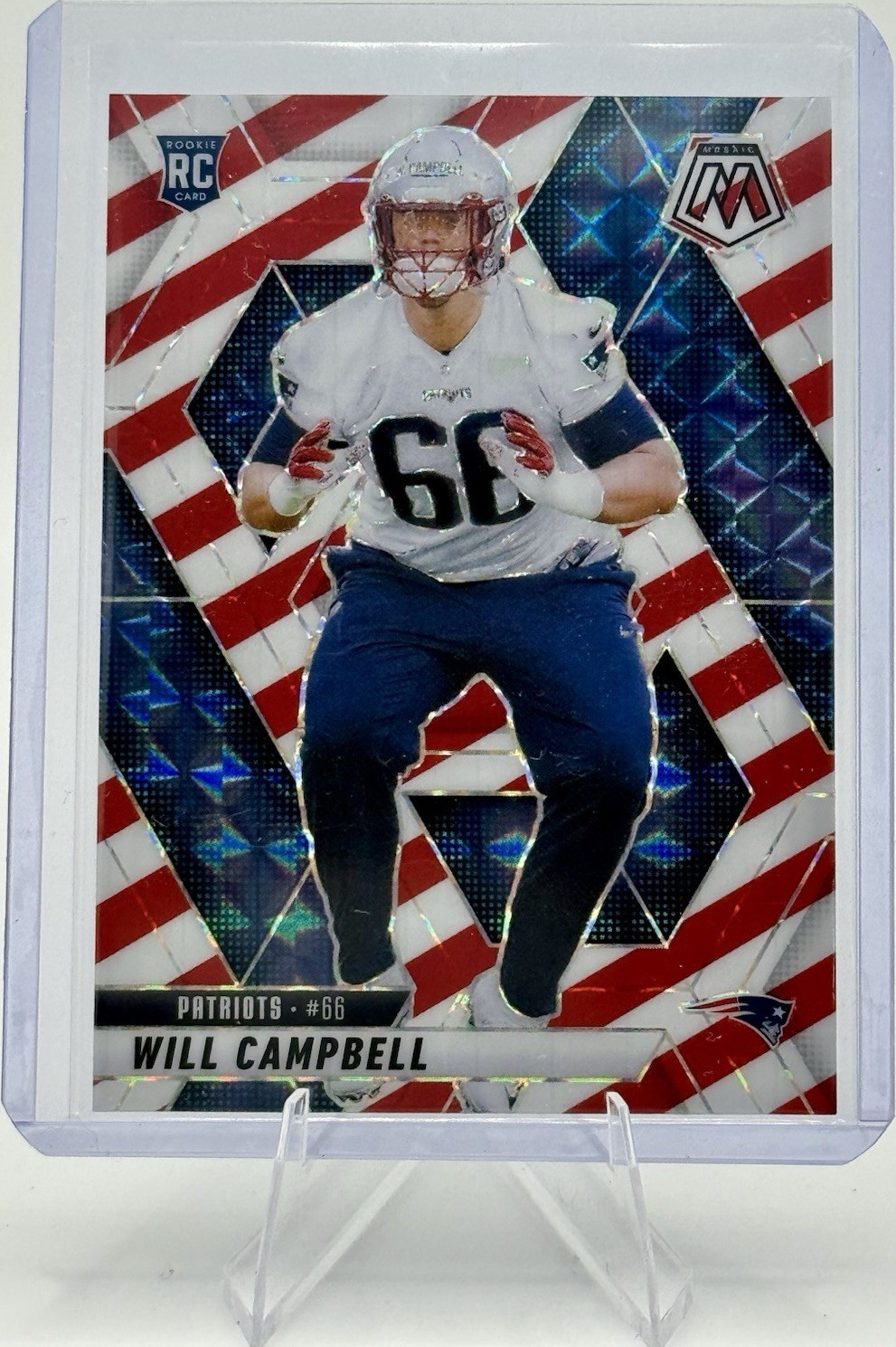 Panini 2025 Mosaic Will Campbell RC 378 Patriots Red/White Stripe Prizm