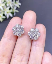 1Ct Lab Created Diamond Round Cluster Flower Stud Earrings 14K White Gold Plated