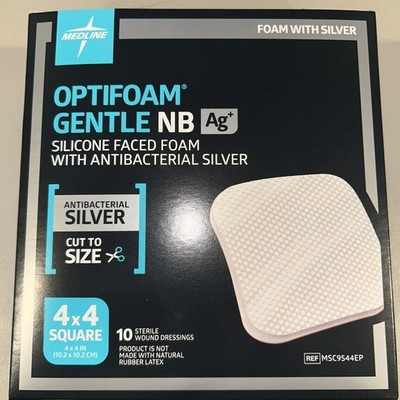 Medline Optifoam Gentle NB AG - 4'' x 4'' - MSC9544EP - 10 Dressings