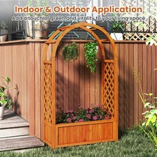 Wood Planter Box Raised Garden Bed with Arch Trellis-Brown