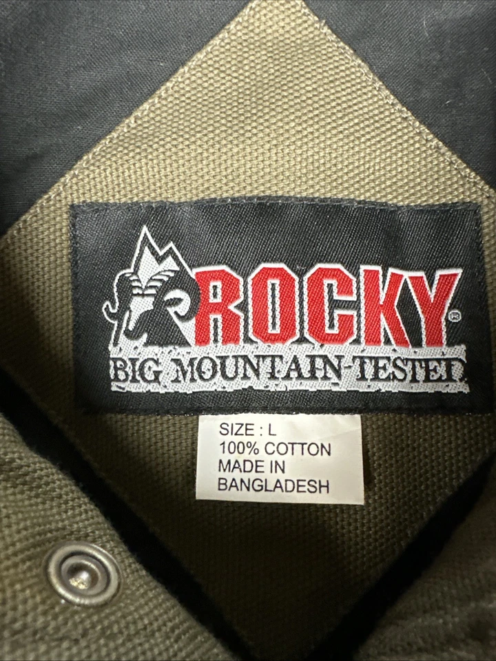 ROCKY Worksmart Chore Work Coat Jacket Mens LARGE Olive Green Leather Collar - Image 4 of 4