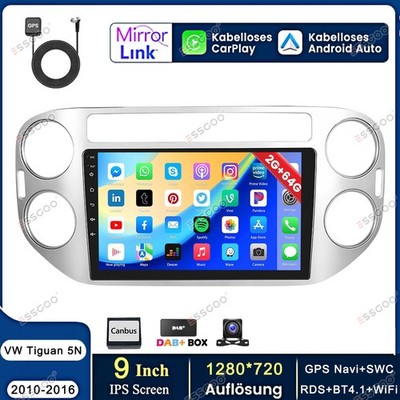 DAB+ Für VW Tiguan 5N Golf Plus Carplay Android 15 Autoradio GPS WIFI KAM 2+64GB