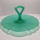 uranium glass, glows in blacklight, frosted depression glass, sandwich server