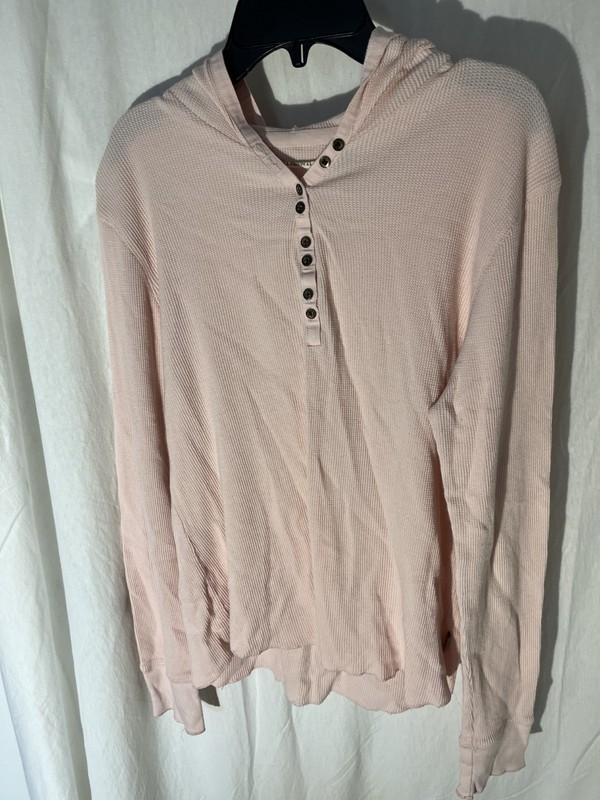 womens ruff hewn 100% cotton size large pink long sleeve hooded shirt