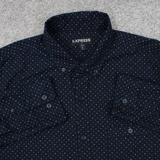 Express Shirt Mens Large 16-16 1/2 Blue Geometric 100 Cotton Long Sleeve Button