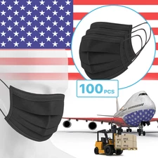 100 Packs - Black 3-Ply Disposable Procedural Face Mask Protective Mouth Cover